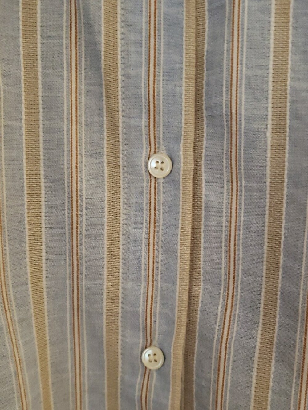 Like New Classic Light Blue and Beige Stripe Women's Button-Up Shirt - Picture 2 of 2